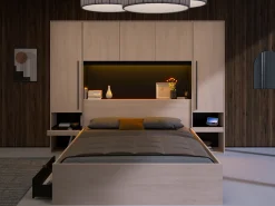 Cama com espaços de arrumação 160 x 200 cm com LEDs cor natural e preto - VELONA