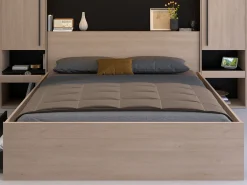 Cama com espaços de arrumação 160 x 200 cm com LEDs cor natural e preto - VELONA