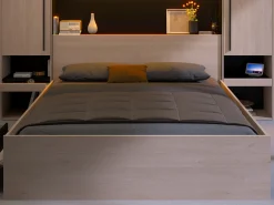 Cama com espaços de arrumação 160 x 200 cm com LEDs cor natural e preto - VELONA