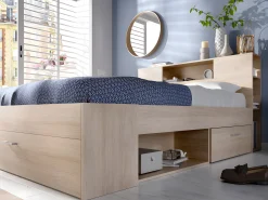 Cama com espaços de arrumação 160 x 200 cm cor natural + sommier - LEANDRE