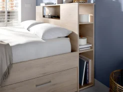 Cama com espaços de arrumação 160 x 200 cm cor natural + sommier - LEANDRE