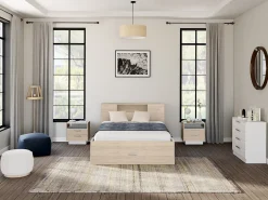 Cama com espaços de arrumação 160 x 200 cm cor natural + sommier - LEANDRE