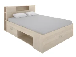 Cama com espaços de arrumação 160 x 200 cm cor natural + sommier - LEANDRE