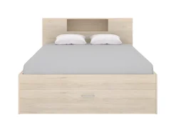 Cama com espaços de arrumação 160 x 200 cm cor natural + sommier - LEANDRE
