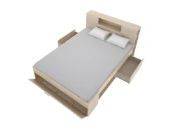 Cama com espaços de arrumação 160 x 200 cm cor natural + sommier - LEANDRE