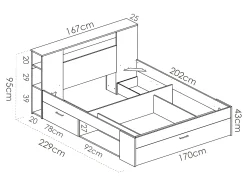 Cama com espaços de arrumação 160 x 200 cm cor natural + sommier - LEANDRE