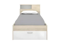 Cama com espaços de arrumação 90 x 190 cm cor branco e natural com colchão. LEANDRE