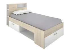 Cama com espaços de arrumação 90 x 190 cm cor branco e natural com colchão. LEANDRE