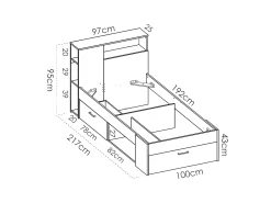 Cama com espaços de arrumação 90 x 190 cm cor branco e natural com colchão. LEANDRE