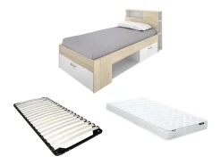 Cama com espaços de arrumação 90 x 190 cm cor branco e natural com colchão. LEANDRE
