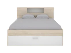 Cama com espaços de arrumação 140 x 190 cm cor natural e branco + sommier - LEANDRE
