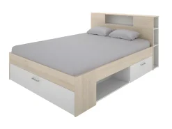Cama com espaços de arrumação 140 x 190 cm cor natural e branco + sommier - LEANDRE