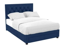 Cama com gavetas de veludo azul 160 x 200 cm + colchão LEOPOLD