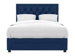 Cama com gavetas de veludo azul 160 x 200 cm + colchão LEOPOLD