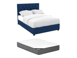 Cama com gavetas de veludo azul 160 x 200 cm + colchão LEOPOLD