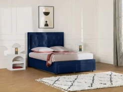 Cama com gavetas de veludo azul 160 x 200 cm + colchão LEOPOLD