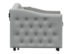 Cama com gavetas em linho 90x200cm e 90x190cm - com porta USB e base de ripas - Cinza