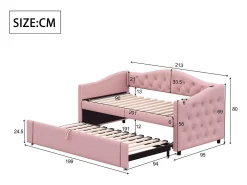 Cama com gavetas em linho 90x200cm e 90x190cm - com porta USB e base de ripas - Rosa