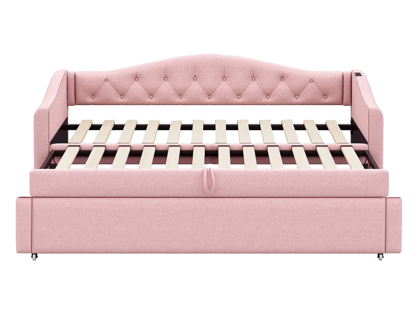 Cama com gavetas em linho 90x200cm e 90x190cm - com porta USB e base de ripas - Rosa