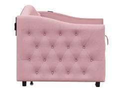 Cama com gavetas em linho 90x200cm e 90x190cm - com porta USB e base de ripas - Rosa