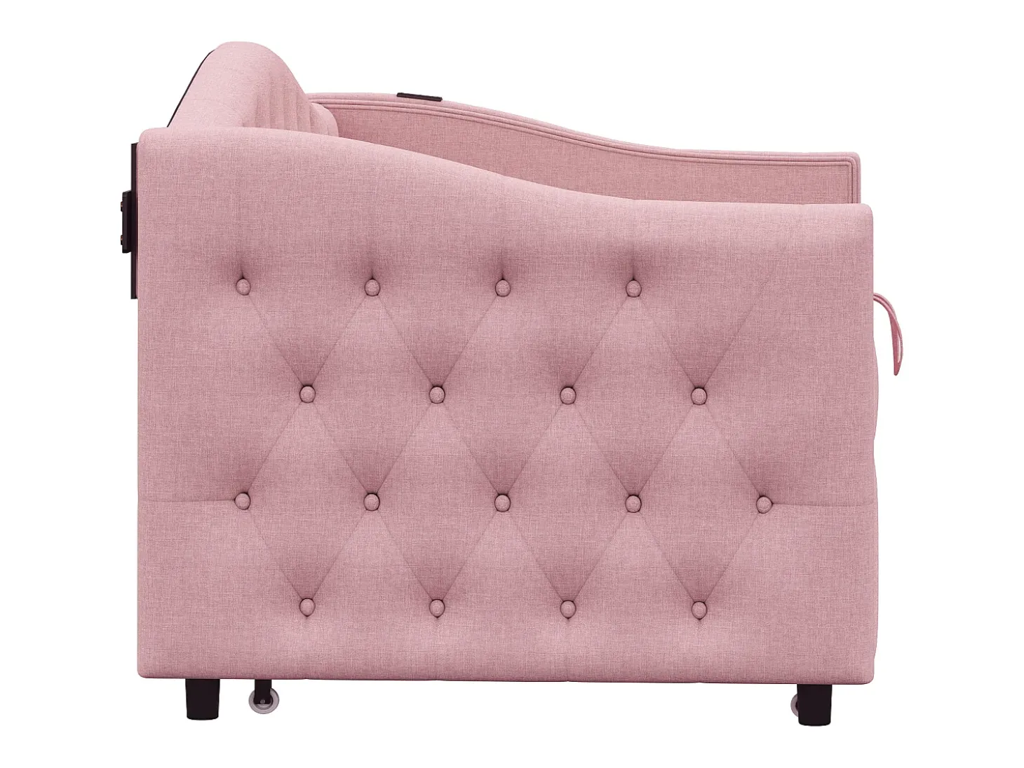 Cama com gavetas em linho 90x200cm e 90x190cm - com porta USB e base de ripas - Rosa