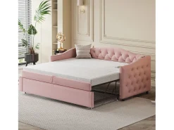 Cama com gavetas em linho 90x200cm e 90x190cm - com porta USB e base de ripas - Rosa
