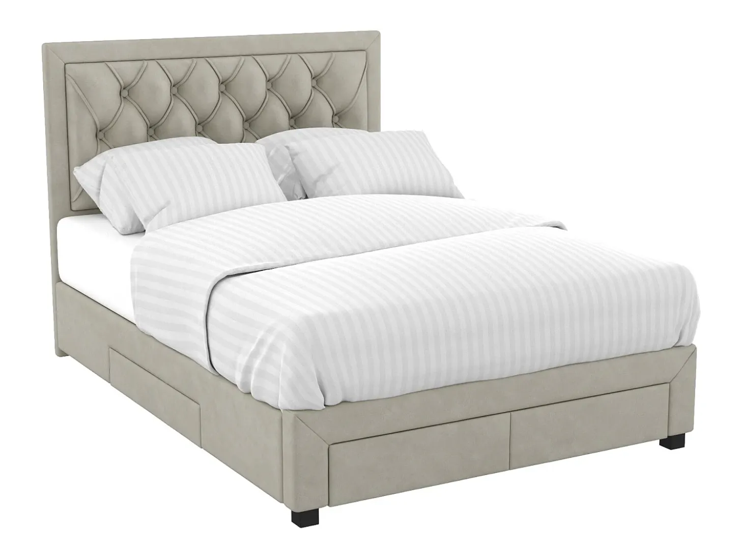 Cama com gavetas LEOPOLD - Veludo bege - 140x190cm