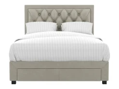 Cama com gavetas LEOPOLD - Veludo bege - 140x190cm