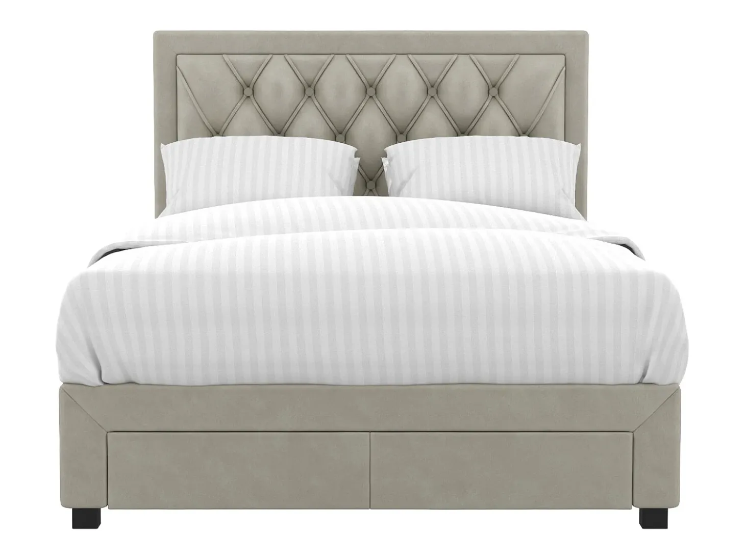 Cama com gavetas LEOPOLD - Veludo bege - 140x190cm