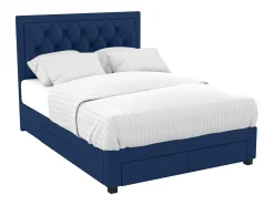Cama com gavetas LEOPOLD - Veludo em azul noite - 160x200cm