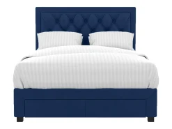 Cama com gavetas LEOPOLD - Veludo em azul noite - 160x200cm