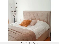 Cama com gavetas LEOPOLD - Tecido bege - 180x200cm