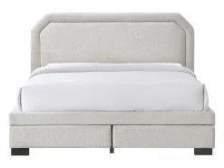 Cama com gavetas queen size 160 x 200 cm em tecido de cor bege - INASTO