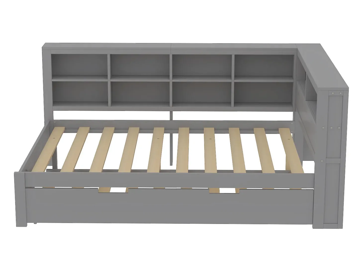 Cama com gavetão 140 x 200 cm + 90 x 190 cm com tomada USB e armazenamento - madeira maciça - cinza