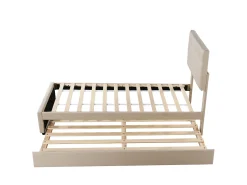 Cama com gavetão 90 x 190/200 cm - cabeceira ajustável - tecido de linho - para crianças - bege