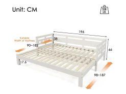 Cama com gavetão 90 x 190 cm - madeira maciça - estrutura de enrolar - padrão de coração - branco