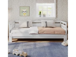 Cama com gavetão 90 x 190 cm - madeira maciça - estrutura de enrolar - padrão de coração - branco