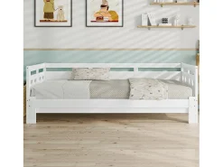 Cama com gavetão 90 x 190 cm - madeira maciça - estrutura de enrolar - padrão de coração - branco