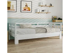 Cama com gavetão 90 x 190 cm - madeira maciça - estrutura de enrolar - padrão de coração - branco