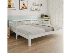 Cama com gavetão 90 x 190 cm - madeira maciça - estrutura de enrolar - padrão de coração - branco