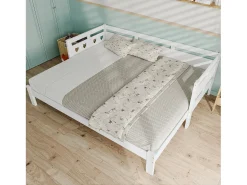 Cama com gavetão 90 x 190 cm - madeira maciça - estrutura de enrolar - padrão de coração - branco