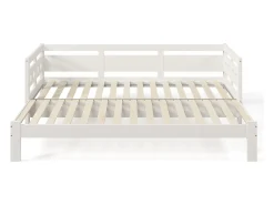 Cama com gavetão 90 x 190 cm - madeira maciça - estrutura de enrolar - padrão de coração - branco