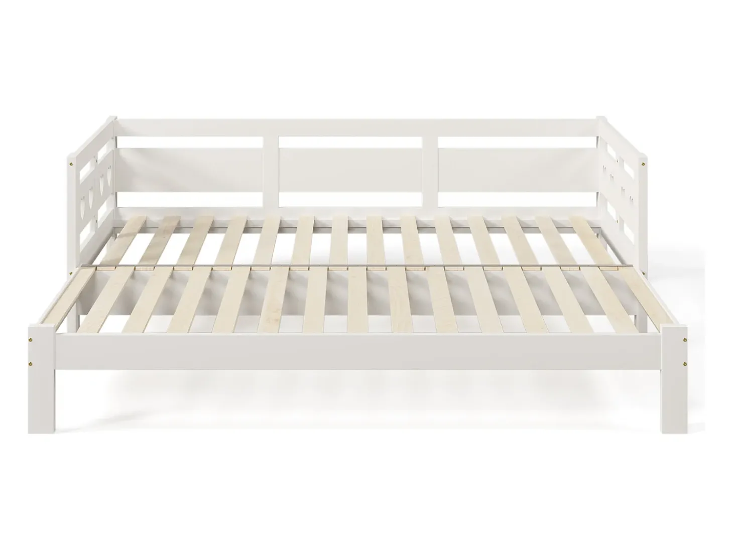 Cama com gavetão 90 x 190 cm - madeira maciça - estrutura de enrolar - padrão de coração - branco