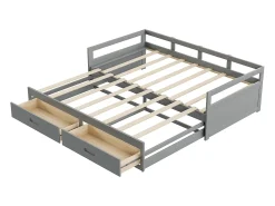 Cama com gavetão 90 x 200 cm com 2 gavetas - Madeira de pinho - base de ripas - cinza