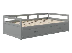 Cama com gavetão 90 x 200 cm com 2 gavetas - Madeira de pinho - base de ripas - cinza
