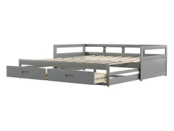 Cama com gavetão 90 x 200 cm com 2 gavetas - Madeira de pinho - base de ripas - cinza