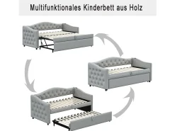 Cama com gavetão 90 x 200 cm com tomadas USB, sofá cama - Tecido de linho - Base de ripas - Cinza (sem colchão)
