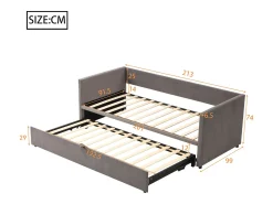Cama com gavetão 90/180 x 200 cm com cabeceira, cama acolchoada - Veludo - Base de ripas - Cinza