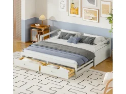 Cama com gavetão 90 x 200 cm com 2 gavetas - Madeira de pinho - base de ripas - branco