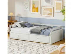 Cama com gavetão 90 x 200 cm com 2 gavetas - Madeira de pinho - base de ripas - branco